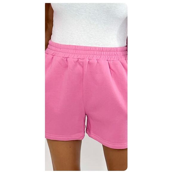 👚 Pink Sweatshorts Elastic Waist Comfortable Casual Sweat Shorts Size Large - Picture 3 of 4